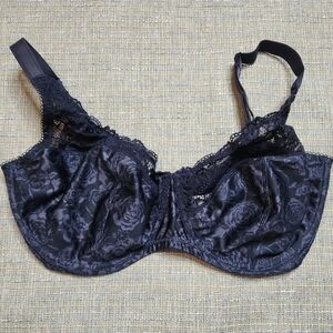 Delimira Womens 36H Black Rose Floral Wired Bra